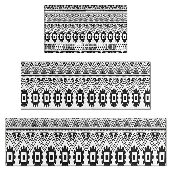 Black Geometric Triangle Gear Pattern Kitchen Rugs Sets Of 3,Kitchen Runner Rugs Non Skid Washable,Decorative Kitchen Floor Mats for Kitchen,Sink,Laundry,17"x30"+ 17"x47" + 17"x59"
