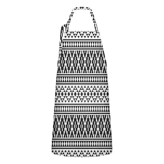 Black Geometric Triangle Striped Pattern Apron-Garden Aprons for Women with Pockets-Cotton Linen Waterproof Kitchen Cooking Gardening Aprons Adjustable for Kitchen,Cooking,BBQ and Salon 33x27 Inch