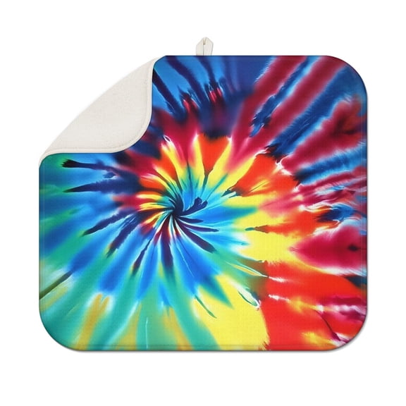 Colorful Rainbow Tie Dye Spiral Pattern Dish Drying Mat for Kitchen 1 Pack, Ultra Absorbent Microfiber Dishes Drainer Mats,16"x18"