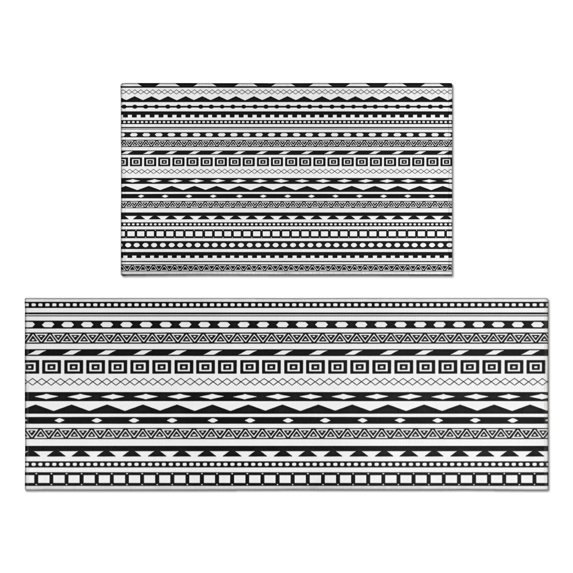 Black Geometric Triangle Striped Pattern Kitchen Rugs Sets Of 2,Anti Fatigue Kitchen Mat Rugs Non Slip Washable,Decorative Kitchen Floor Mats for Kitchen,Sink,Laundry,17"x30"+17"x47"