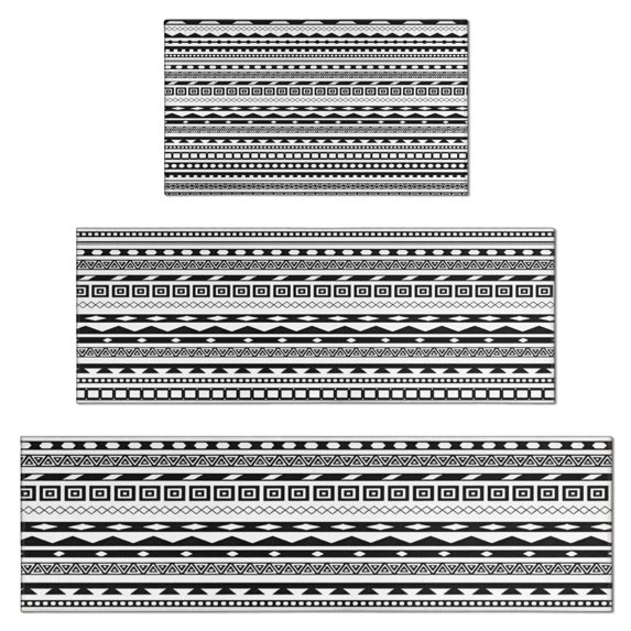 Black Geometric Triangle Striped Pattern Kitchen Rugs Sets Of 3,Kitchen Runner Rugs Non Skid Washable,Decorative Kitchen Floor Mats for Kitchen,Sink,Laundry,17"x30"+ 17"x47" + 17"x59"