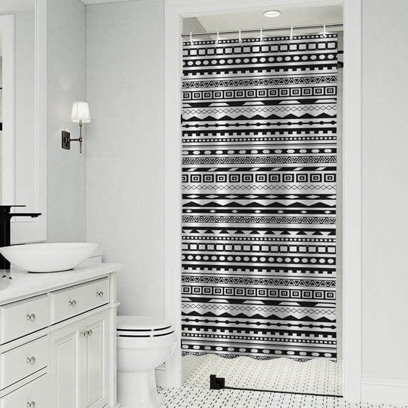 Black Geometric Triangle Striped Pattern Shower Curtain 36"x72" ,Bathroom Decorative Shower Curtains Set with 12 Hooks,Modern Waterproof Washable Shower Curtain