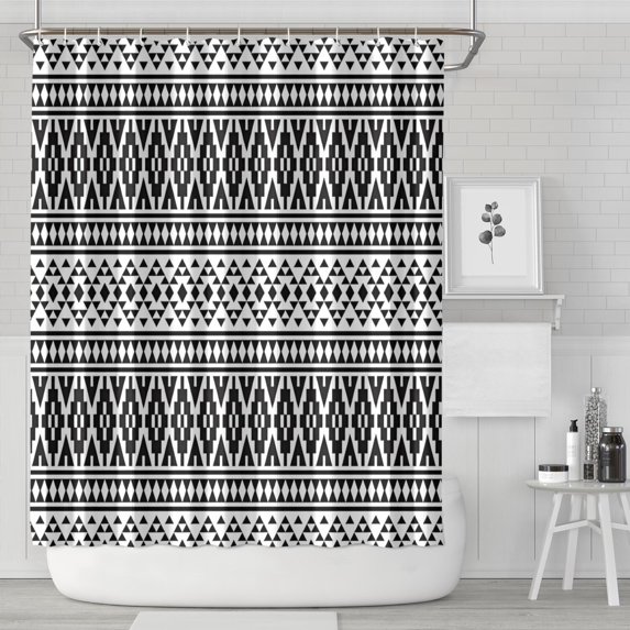 Black Geometric Triangle Striped Pattern Shower Curtain 72"x84" ,Bathroom Decorative Shower Curtains Set with 12 Hooks,Modern Waterproof Washable Shower Curtain