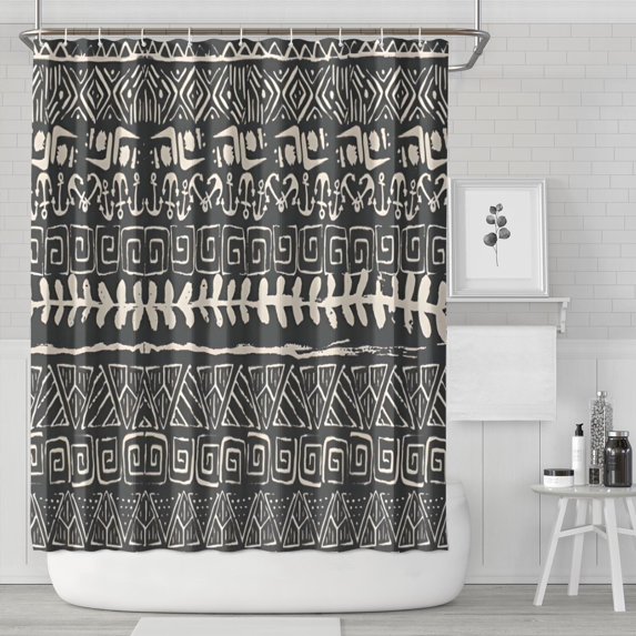 Black Geometric Triangle Wave Pattern Shower Curtain 84"x72" ,Bathroom Decorative Shower Curtains Set with 12 Hooks,Modern Waterproof Washable Shower Curtain