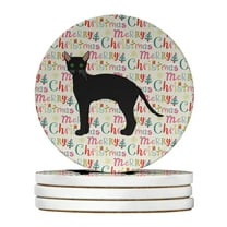 Black German Rex Cat Christmas Large Sandstone Coasters Pack of 4 4 in x 4 in