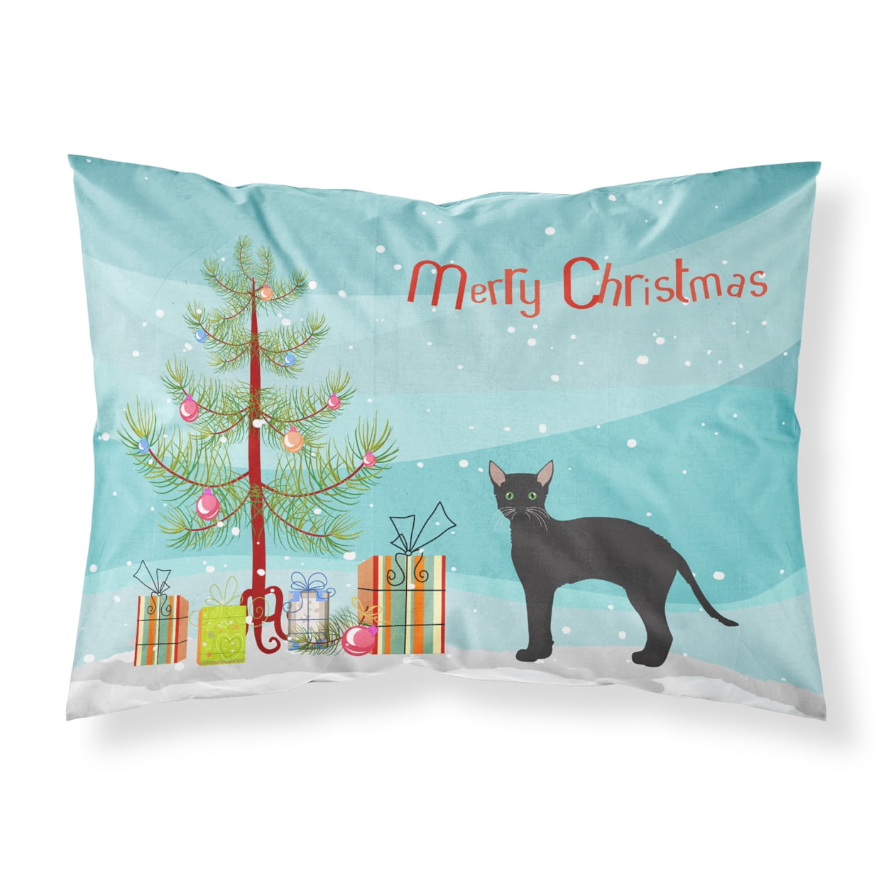 Black German Rex Cat Merry Christmas Fabric Standard Pillowcase CK4626PILLOWCASE