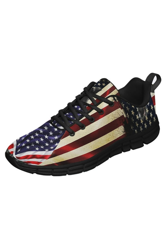 Black German Shepherd American Flag Patriot Running Shoes Sneakers Mesh Black Size 5