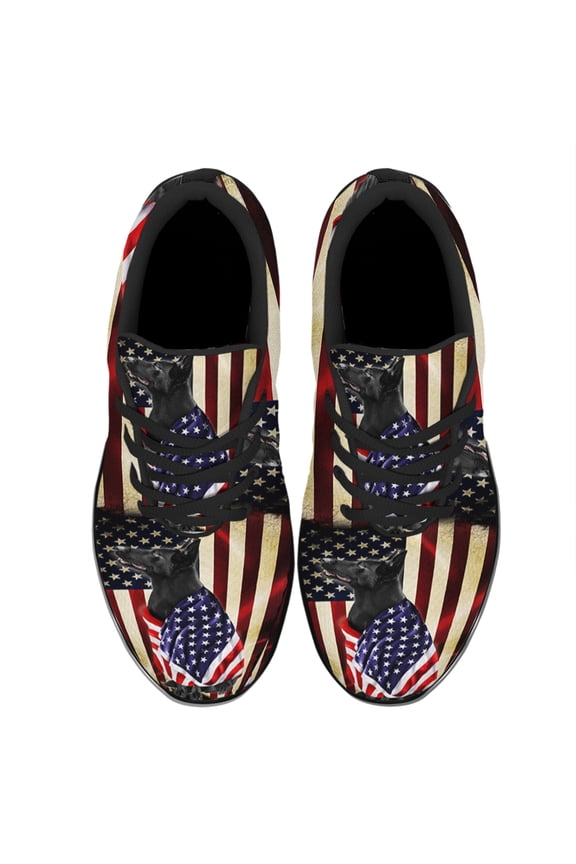 Black German Shepherd American Flag Patriot Shoes Women's Fashion Sneakers Tennis Running Shoes for Men Women Black Size 7