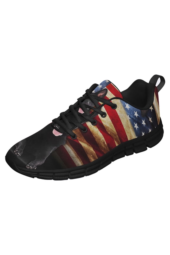 Black German Shepherd American Flag Running Shoes Sneakers Mesh Black Size 12