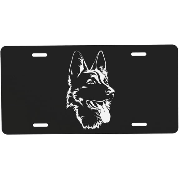 Black German Shepherd Dog Decorative Car Front License Plate,Vanity Tag,Metal Car Plate, Novelty License Plate for Men/Women/Boy/Girls Car 6 X 12 Inch (4 Holes)