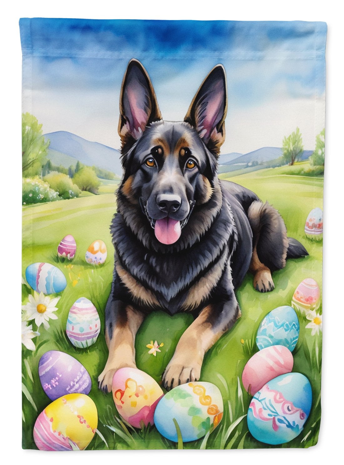 Black German Shepherd Easter Egg Hunt Garden Flag 11.25 in x 15.5 in