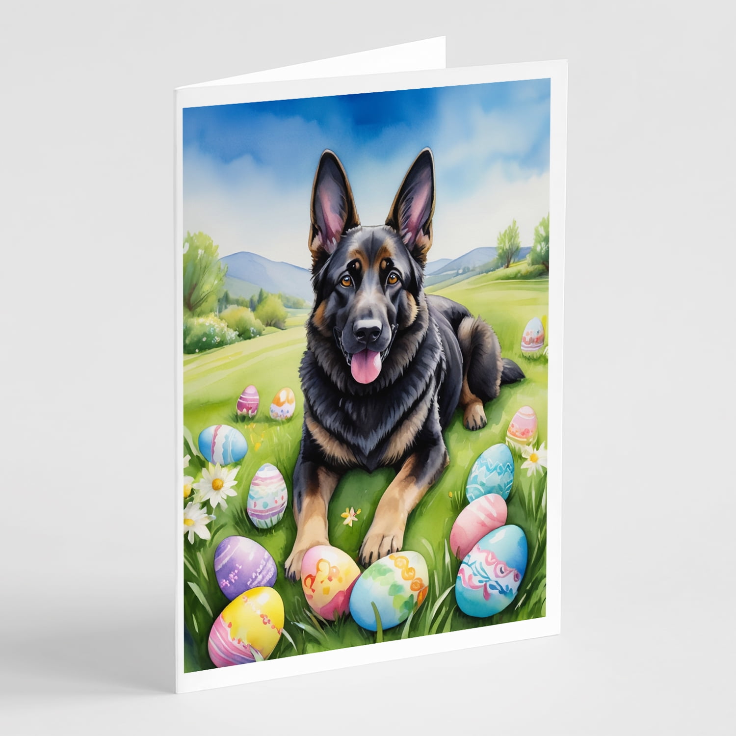 Black German Shepherd Easter Egg Hunt Greeting Cards Pack of 8 7