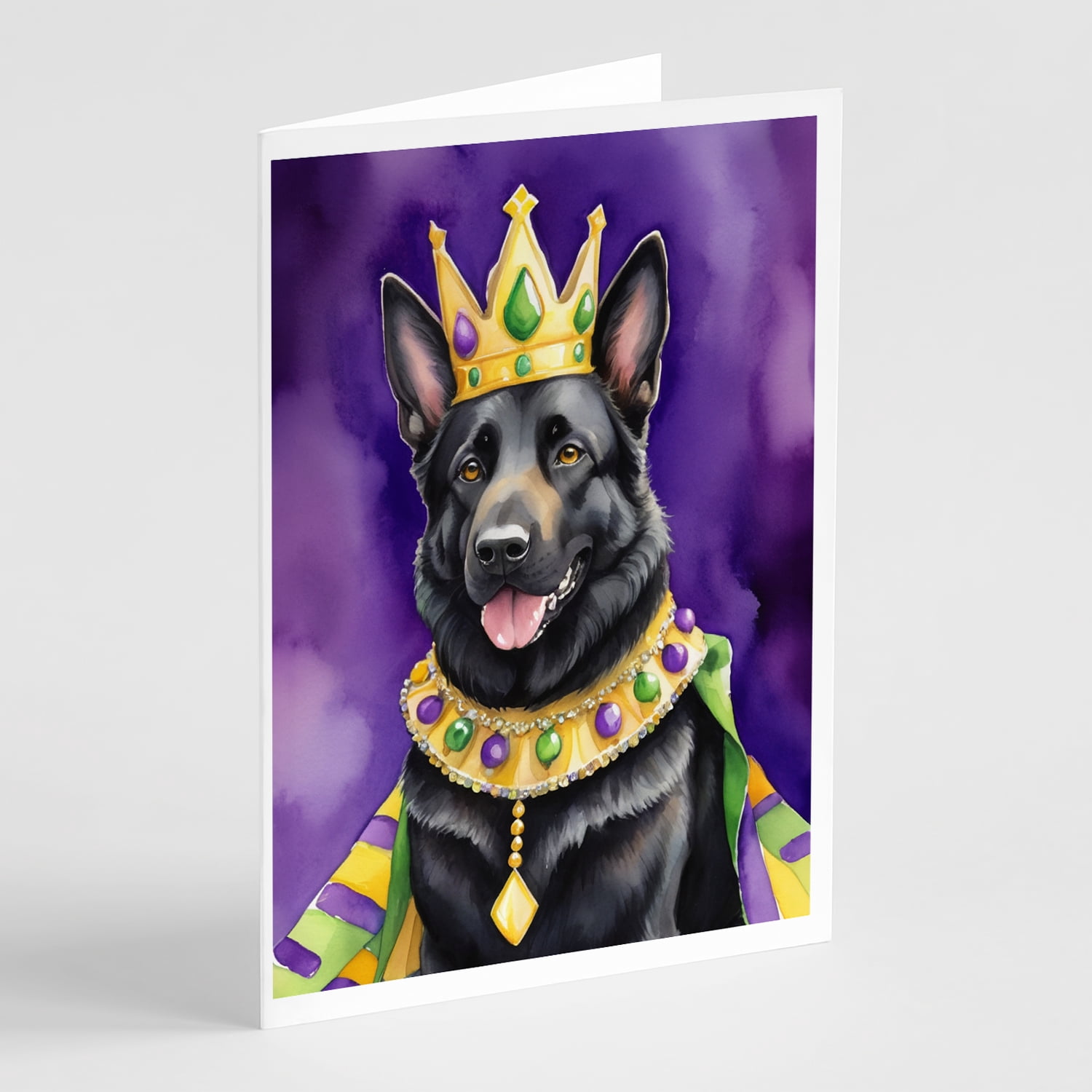 Black German Shepherd King of Mardi Gras Greeting Cards Pack of 8 7 in x 5 in