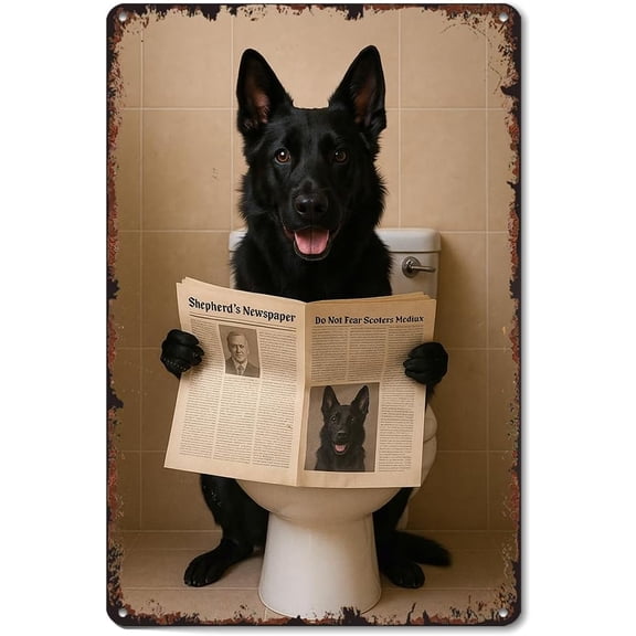 Black German Shepherd Reading Newspaper 8x12 Inch Aluminum Metal Tin Signs Funny Vintage Poster-For Living Bathroom Room Kitchen Bedroom Garden Wall Decor