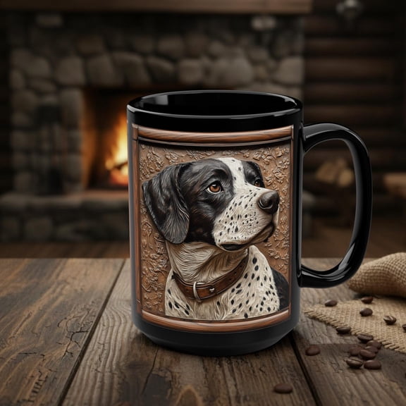 Black German Shorthaired Pointer Dog Mug, GSP Owner Gift, Hunting Dog Cabin Decor, Dog Lover Gift, Faux Wood Rustic Animal Mug, 15oz Ceramic