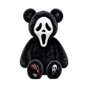 Black Ghost Bear Plush Toy, Spooky Furry Bear Stuffed Animal with Printed and Foot Pads, Soft Sitting Halloween Plushie for Bedroom Sofa Shelf Decor and Fan Gift
