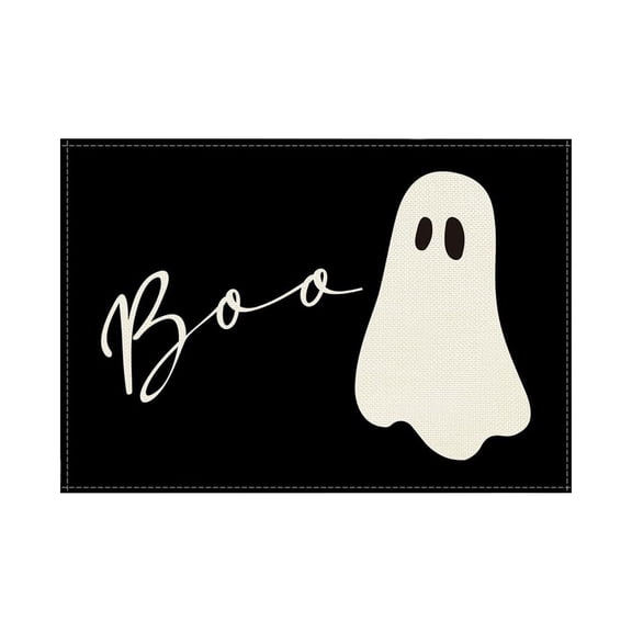 Black Ghost Boo Rectangular Placemats Set of 6, 11.81 x 7.87 in Halloween Table Mats for Kitchen Dining Party