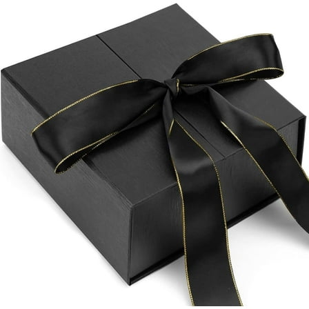 Black Gift Box, 8x8x3.5 Inches Gift Boxes With Lids For Presents, Magnetic Closure with Ribbon For Weddings, Birthday