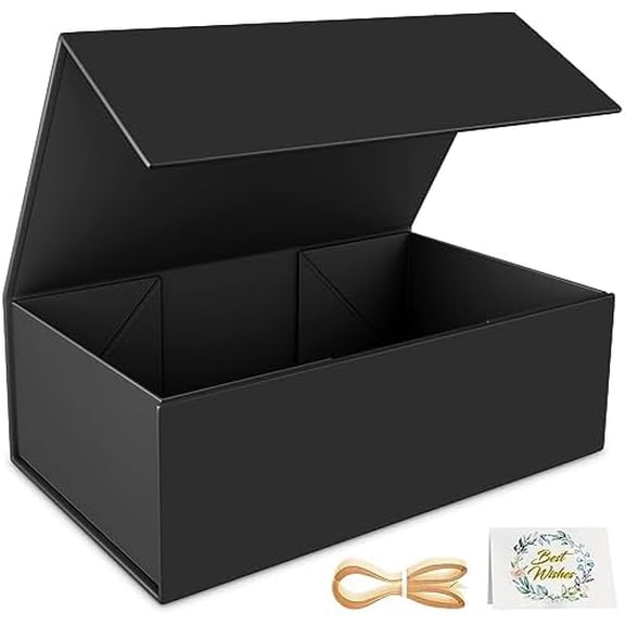 Black Gift Box, 9.5x6x3'' Gift boxes for Presents with Lids Magnetic Closure Rectangle Collapsible for Groomsman Proposal Box, Wedding, Christmas, Halloween, Birthday Gift Packging