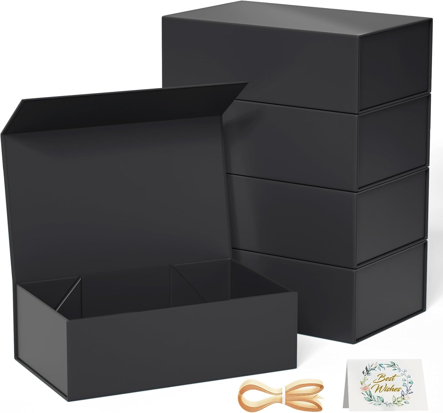 Black Gift Box, 9.5x6x3 Inches, Gift Box with Lid, Magnetic Closure,  Rectangular Foldable, Suitable for Groomsmen Proposal Box, Wedding,  Christmas, ..., image size:1500x1399