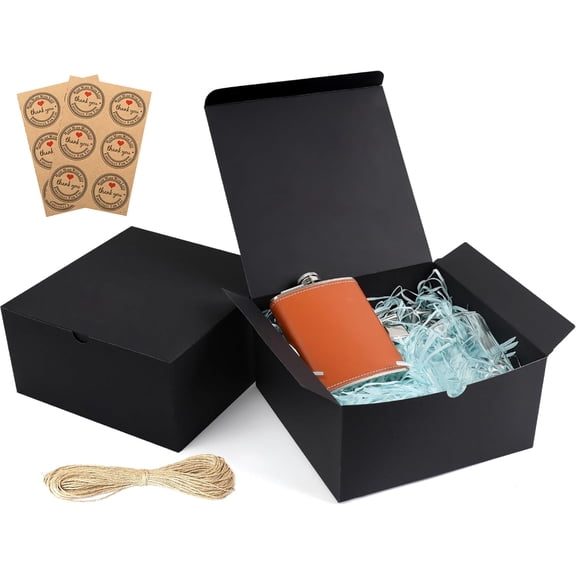 Black Gift Boxes with Lids, 8x8x4 inches, 10 Pack – Bulk Boxes with 66ft Twine & Stickers for Groomsmen Proposals, Wedding Favors, Birthdays & Christmas