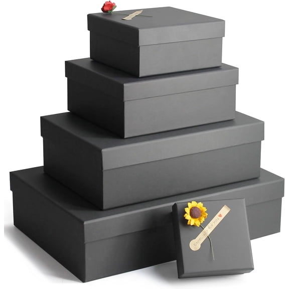 Black Gift Boxes, a Set of 5 Boxes with Lids for Presents, Pre-Wrapped Gifts, Sturdy Present Box Birthdays, Weddings, Anniversaries, Festivals or Special Celebration