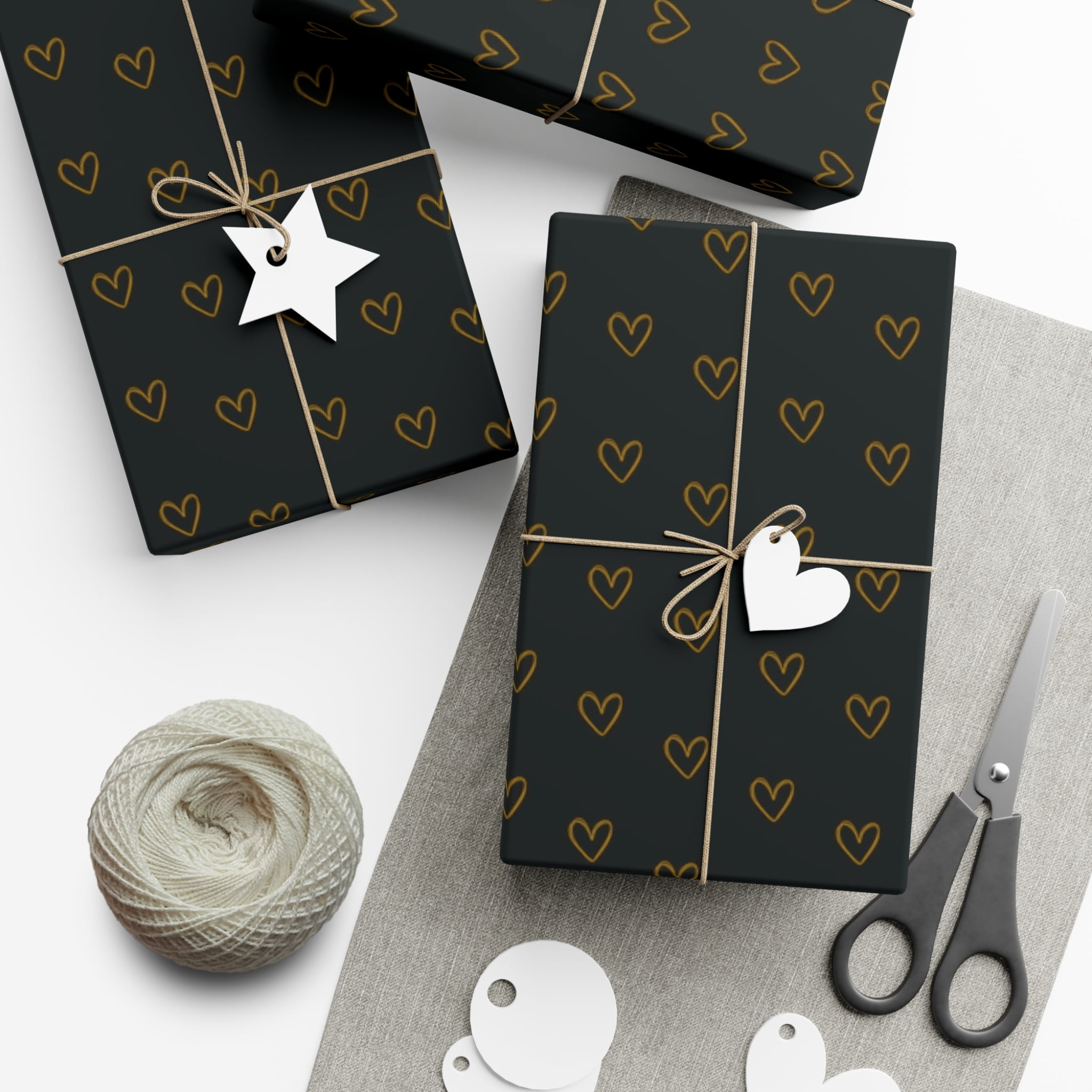 Black Gift Wrapping Paper with Gold Hearts - Walmart.com