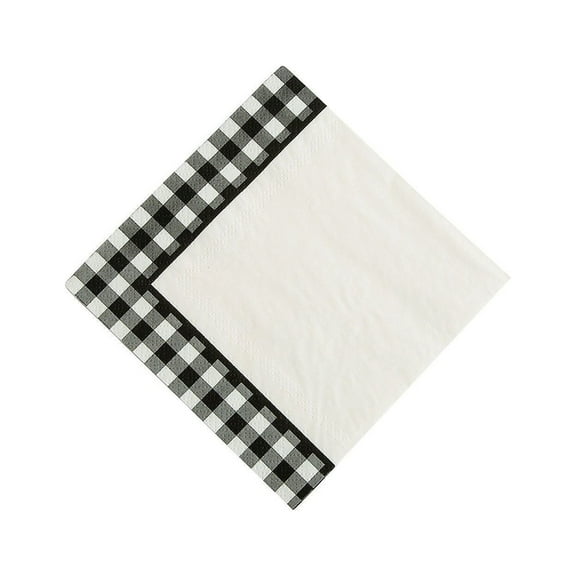 Black Gingham Beverage Napkin - Party Supplies - 16 Pieces