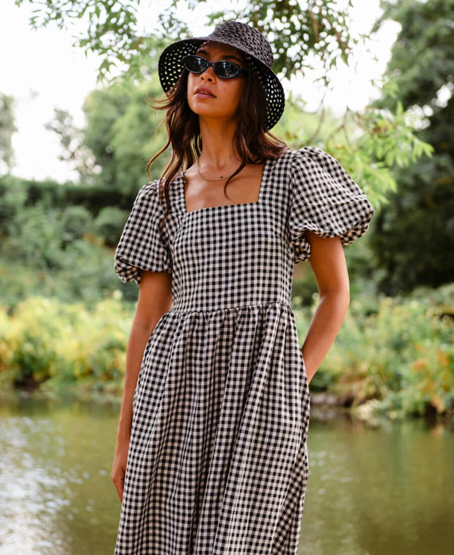 Black Gingham Midi Dress - Walmart.com