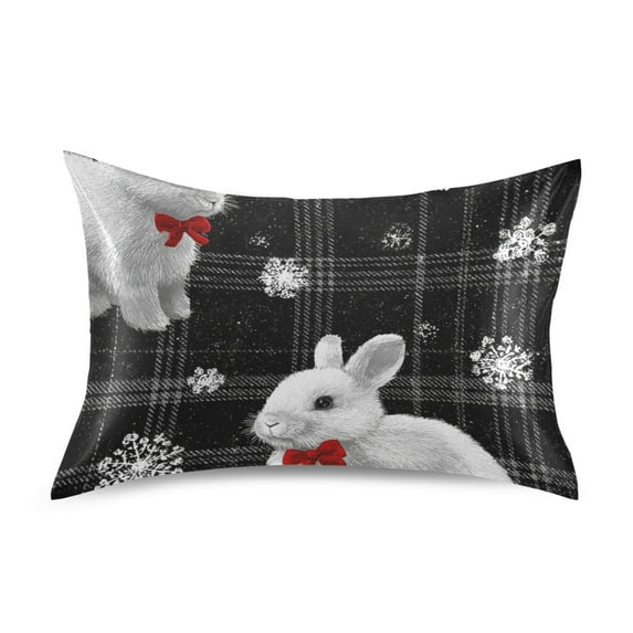 Black Gingham Plaids Rabbits with Bows Christmas Satin Pillowcase Envelope Design Pillow Covers 1 Pack Standard Size 20" x 26"