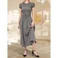 thumbnail image 1 of Black Gingham Shirred A-Line Midi Dress With Puff Short Sleeves Smocked Waist Flowy Ruffle Boho Sundress, 1 of 7