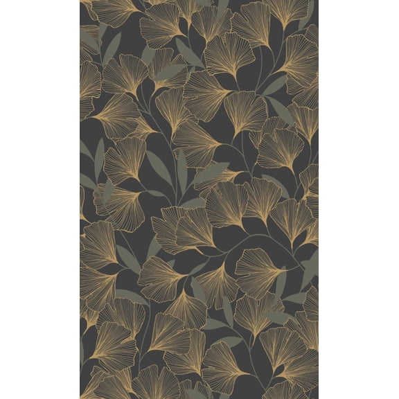 Black Ginko Leaves Tropical Printed Non Woven Non-Pasted Textured Wallpaper 57 Sq. Ft.