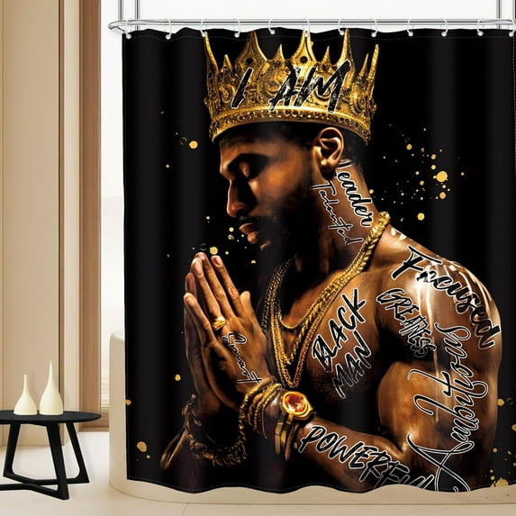 Black Girl 4Pcs Shower Curtain Sets African American Woman Black and White Peony Floral Quotes Bathroom Set Decor with Rug, Toilet Lid Cover, Bath Mat, Fashion Bathroom Curtain with 12 Hooks