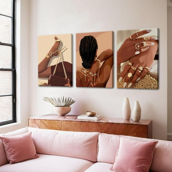 Black Girl Abstract Canvas Wall Art Set of 3,Woman Graffiti Poster Prints Fashion Africaboho Painting for Bedroom Living Room Bathroom Girly Dormitory Decir Office Decor 12x16 Inch d