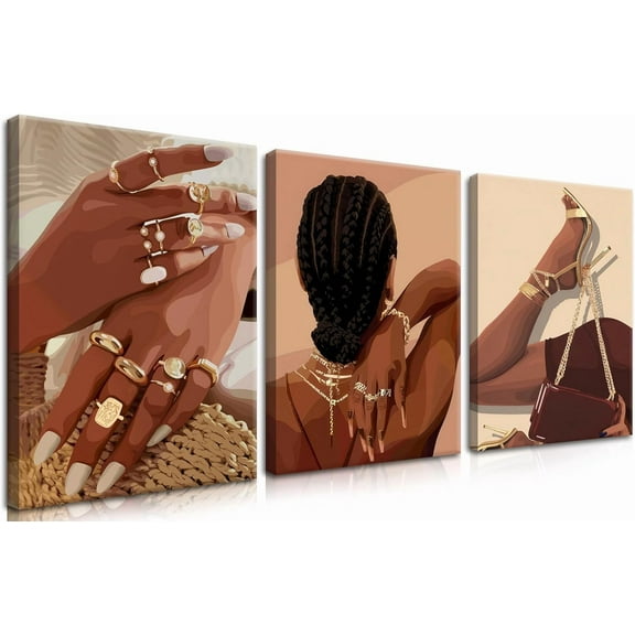 Black Girl Abstract Canvas Wall Art ,Woman Graffiti Poster Prints Fashion Africaboho Painting for Bedroom Living Room Bathroom Girly Dormitory Decir Office Decor Unframed