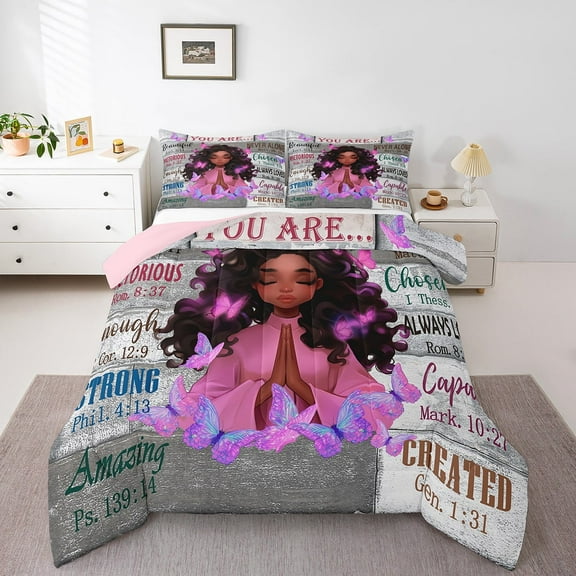 Black Bedding Sets Full with Comforter Women, American African Duvet Insert, Pink Reversible