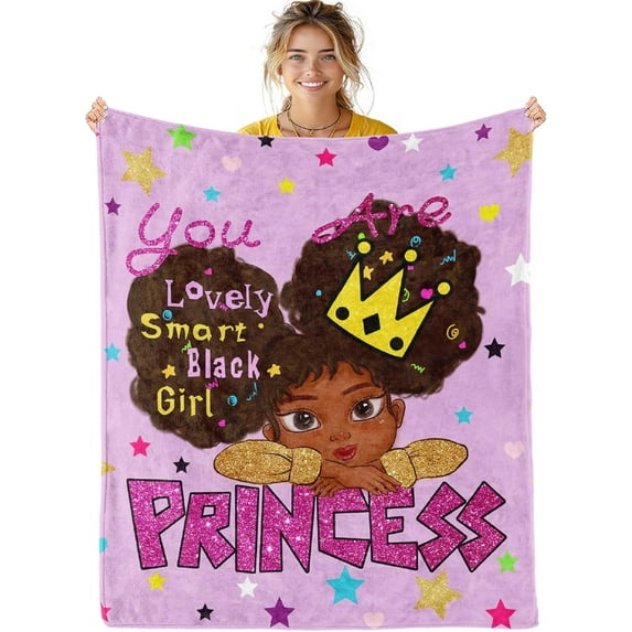 Black Girl Blanket - Black Girl Blanket for Girls Magic Girl Blanket Gifts African Girl Blanket for Bedding Cute Kids Blanket Black Girl Room Decor Blanket, 40" X 50"