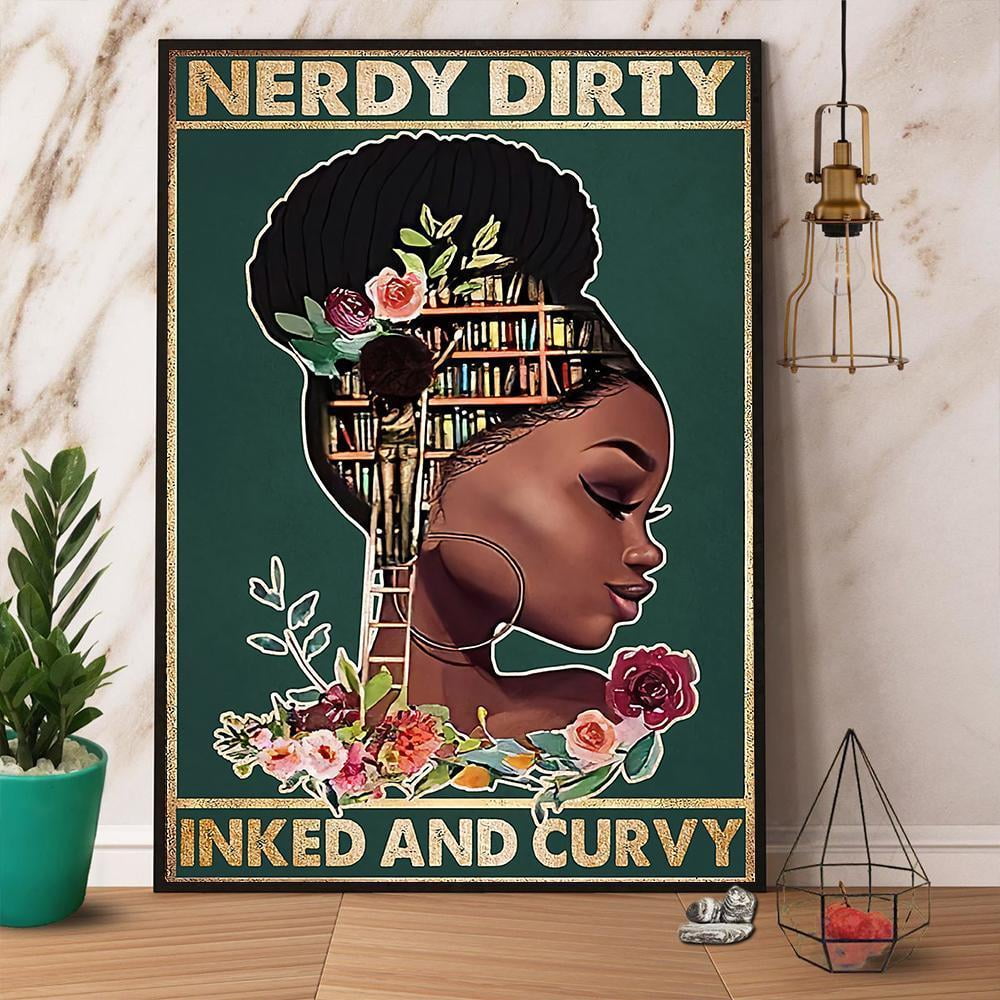 Black Girl Book Nerdy Dirty Inked And Curvy Satin Poster