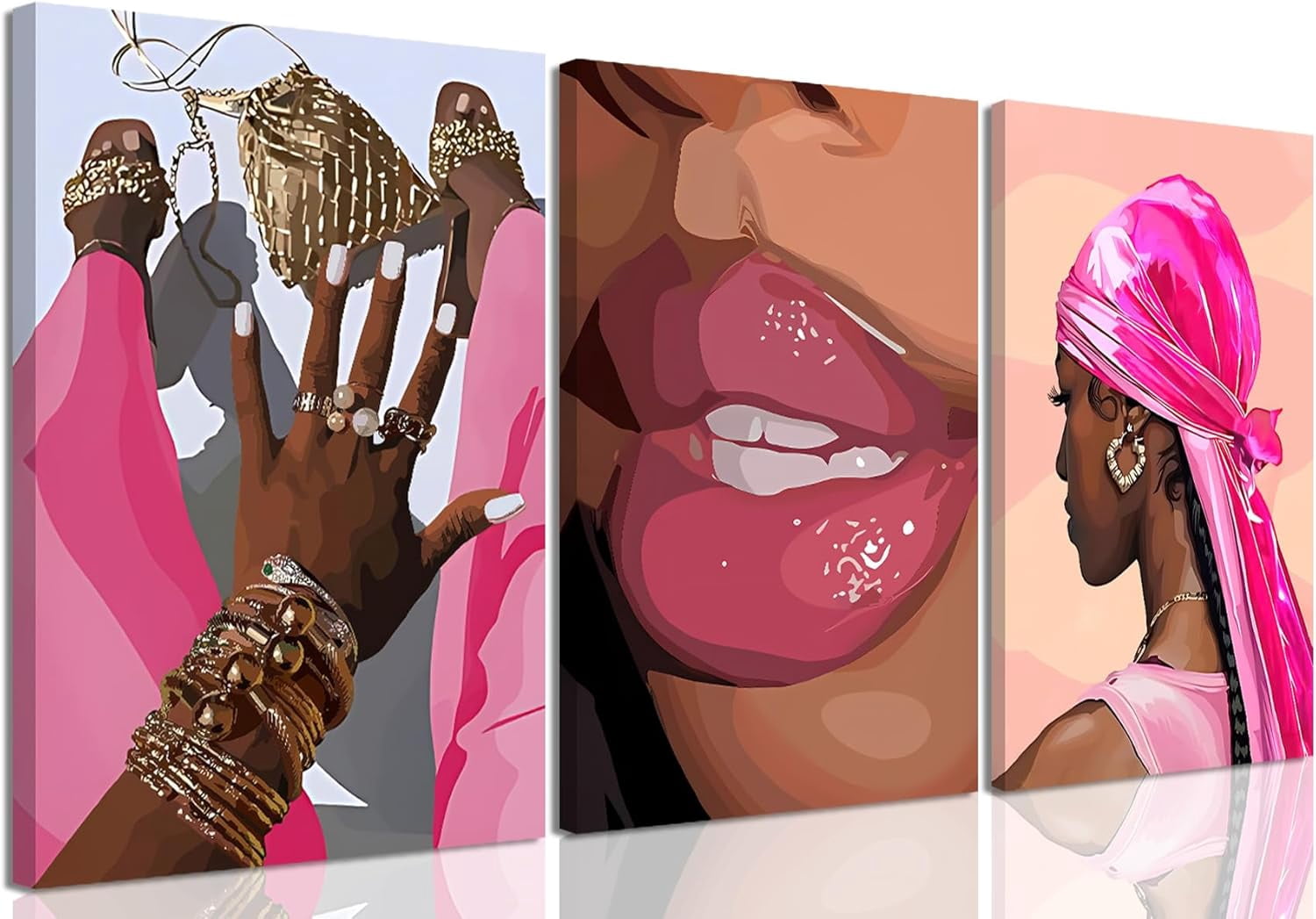 Black Girl Canvas Wall Art Pink African American Black Woman Wall Decor ...