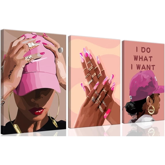 Black Girl Canvas Wall Art pink trend American Black Woman Posters ...