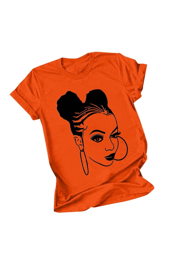 Black Girl Graphic Tee Women Melanin Girls Shirt Cute Baddie Face Print Top Casual Round Neck Short Sleeve T Shirt