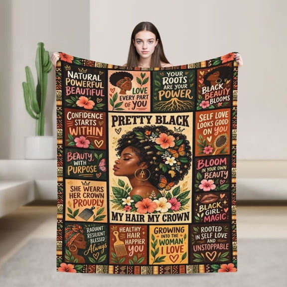 Black Girl Magic Blanket Natural Hair Pride Inspirational Self Love Quotes Gift for Women 50x40 in