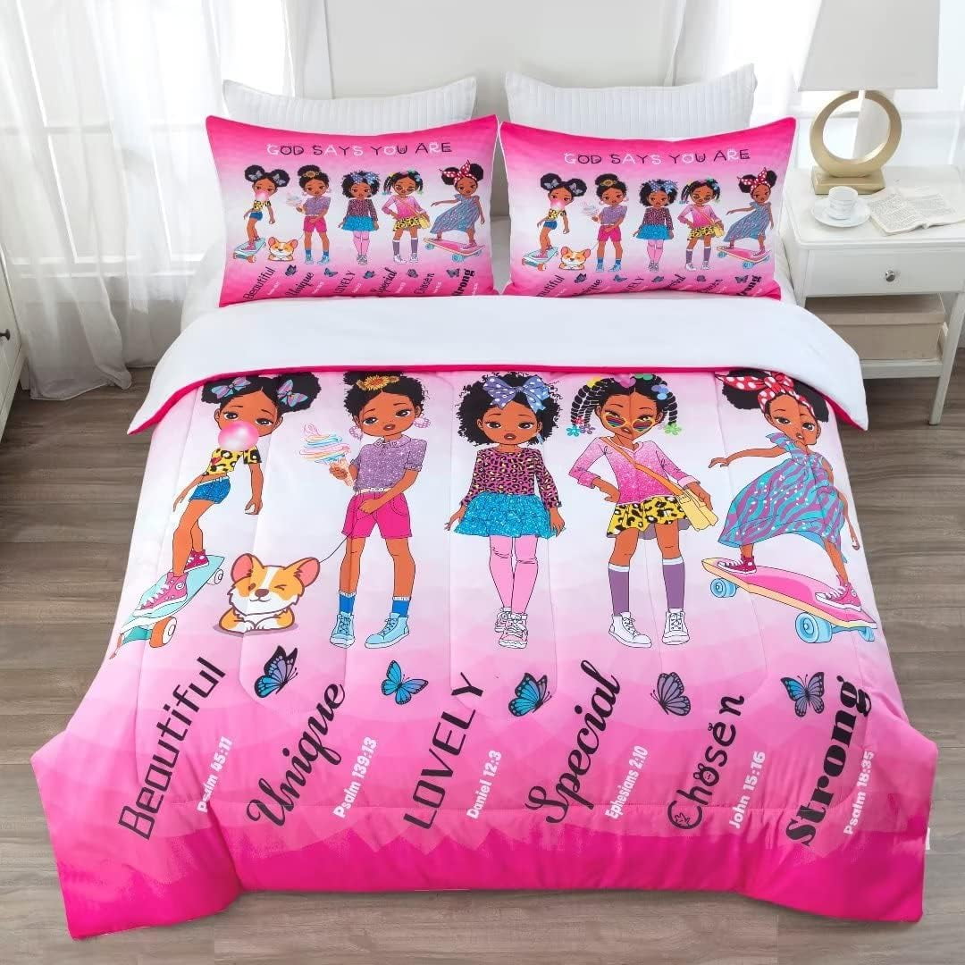 Black Girl Magic Comforter Set Queen for Kids Teens Toddler, Black Girl Bedding Set, African ...