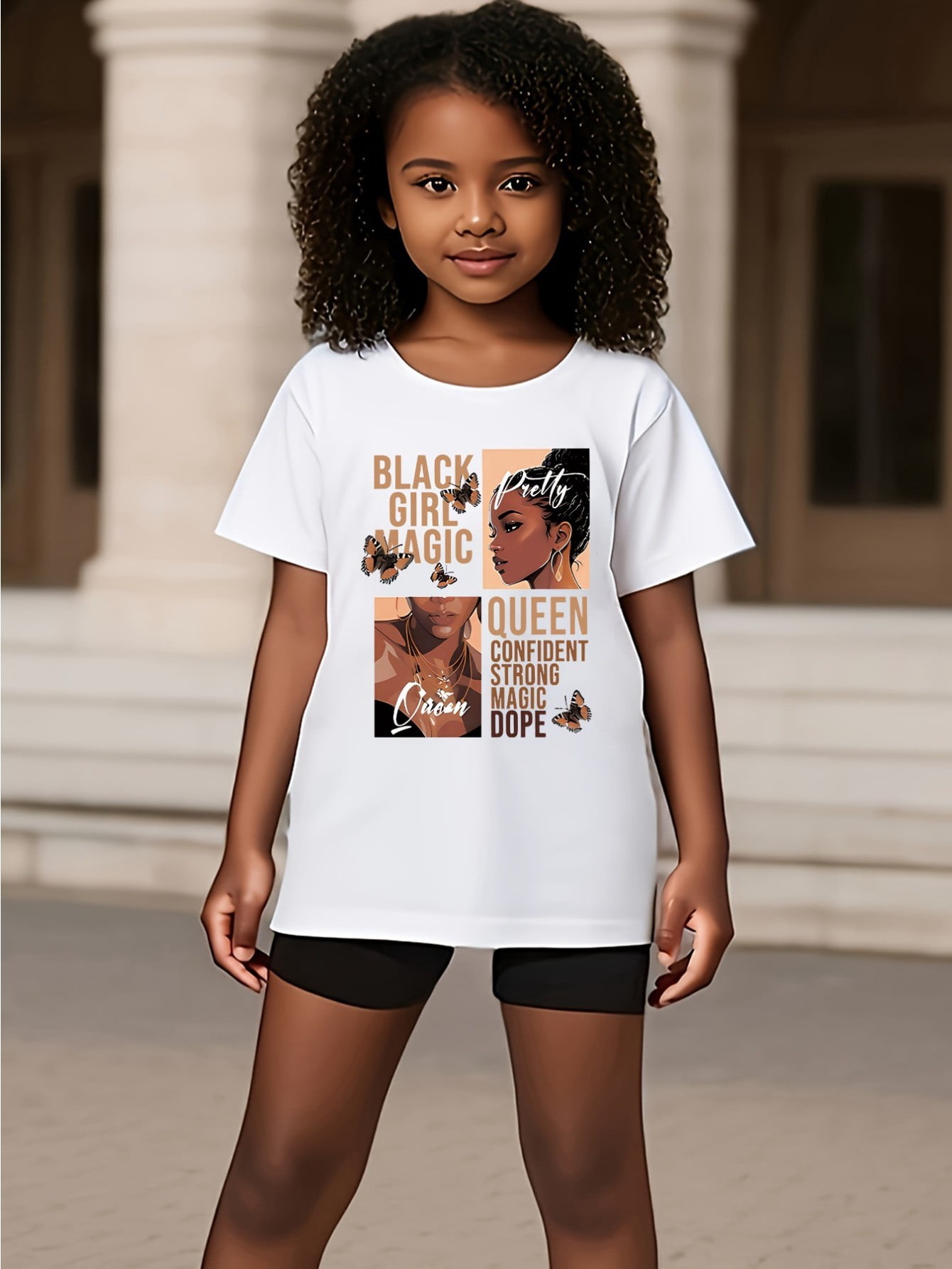 Girls Black R Print Zipper Cotton Spandex T-shirt