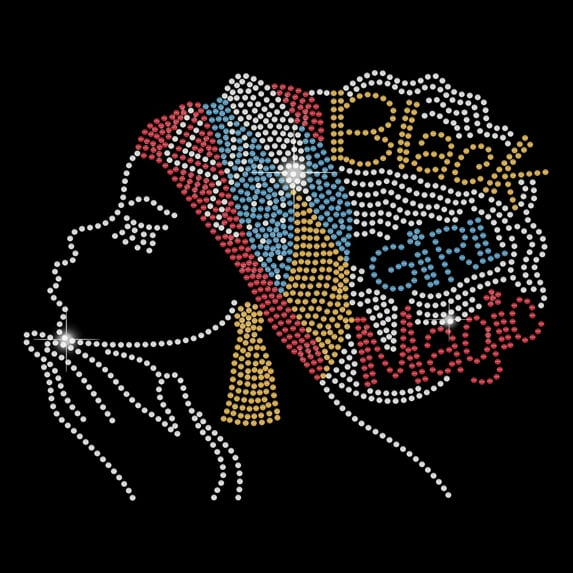 Black Girl Magic Rhinestone Transfer Bling Hot Fix Iron On Patch Black Women with Curly Hair Transfer Patches Rhinestone Appliques Embellishments Patches for DIY Clothing Accessory