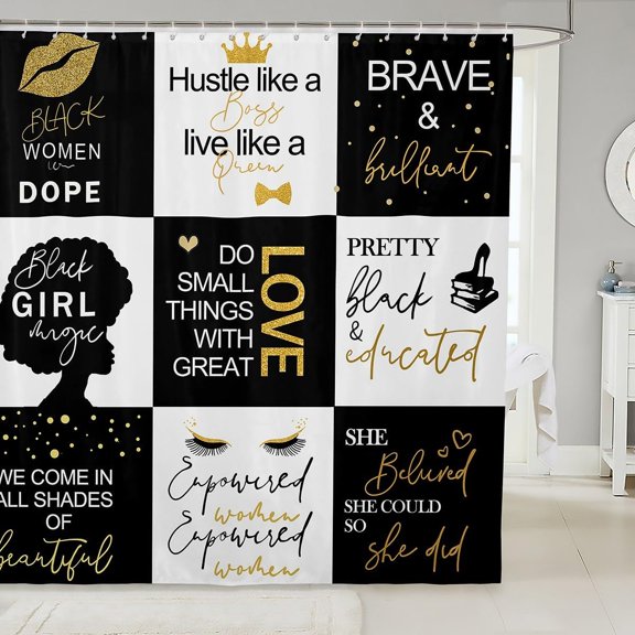 Black Girl Magic Shower Curtain African American Quotes Bathroom Decor Waterproof Fabric Bath Curtains with Hooks 71x71 inches