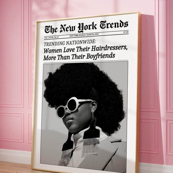 Black Girl Newspaper Print Hair Salon Wall Art Poster Women Love Hairdresser Trendy Salon Print Girl Dorm Room Decor