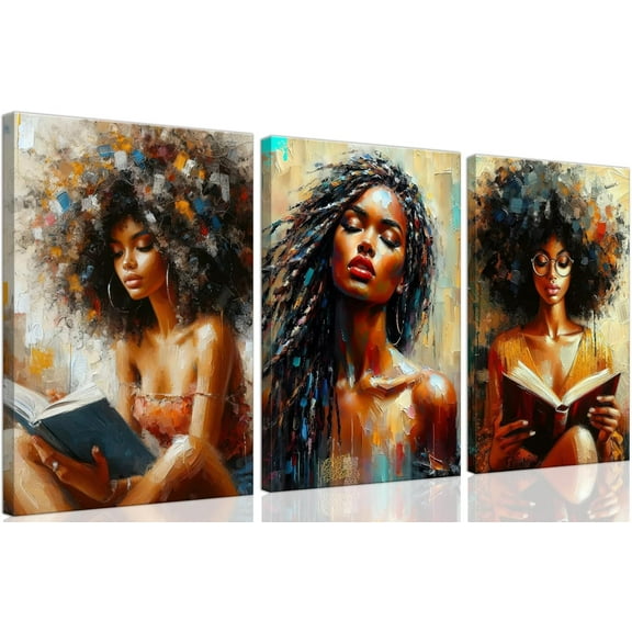 Black Girl Princess Wall Art, Rainbow Hair Girl Painting,Cute Afro Girls Art,Cute Black Girl Nursery Art,Whimsical Rainbow Art Print Set Poster,Black Kids Canvas Prints,d12 x 16inches X3piece