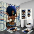 thumbnail image 1 of Black Girl Retro Shower Curtain Sets with Rugs and Toilet Lid Cover Bath Mat, African American Woman Cute Bathroom Sets, 4Pcs Bathroom Accessories Decor Sets (Blue), 1 of 7
