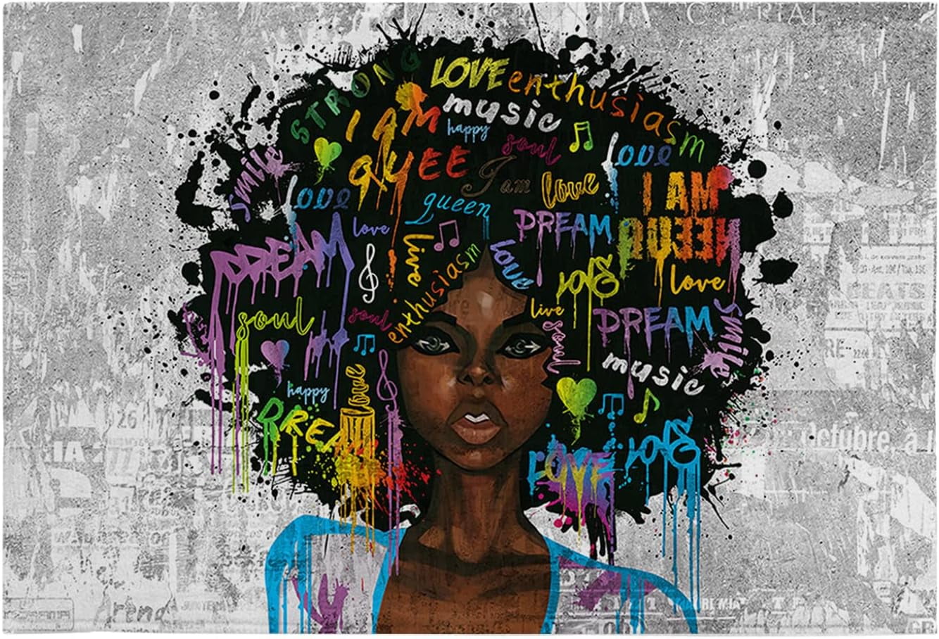 Black Girl Sexy African Woman Afro Hair Graffiti Indoor Doormat Non